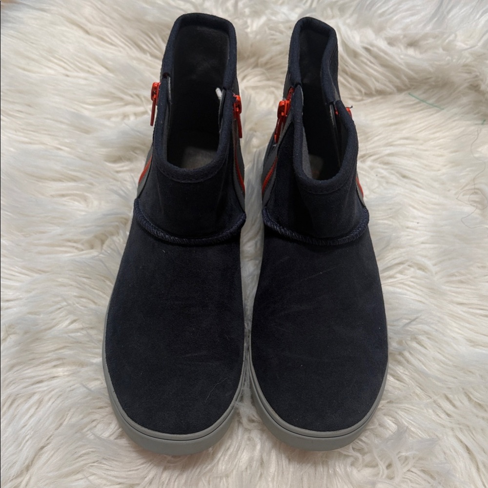 UGG Navy Suede Ankle Boots with Orange Zippers